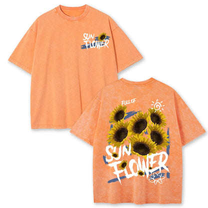 Lift Is Good Beautiful Sunflower Print Washed T Shirts Women Soft Cotton T-Shirt Street Creative Short Sleeve Summer Casual Tops