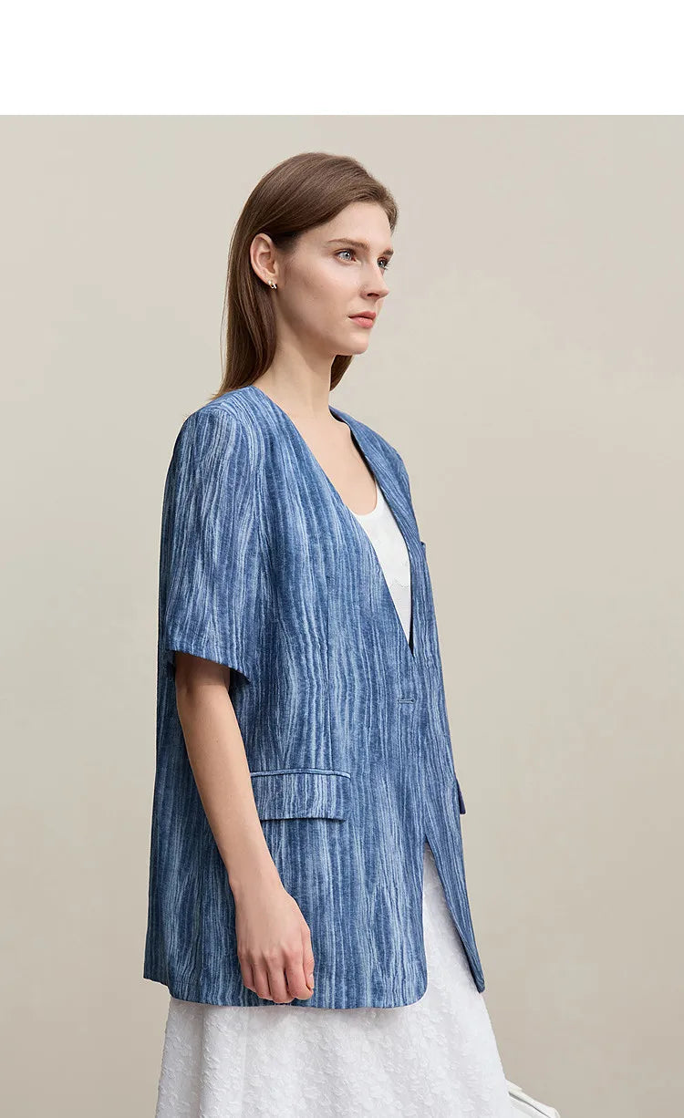 Women's Blazer 2026 Summer New Commuter V-neck Short Sleeve Single Button Women's Jacket Loose Shoulder Padded Top 12621092