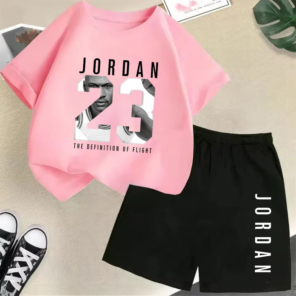 Été à manches courtes enfants T-shirt ensemble sport mode garçons filles Shorts 2 pièces ensemble décontracté marque impression