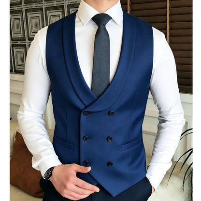 Men Vest Double Breasted With Lapel Solid Waistcoat For Wedding Banquet Business Party Work Office Casual Daily Men Suit Vest