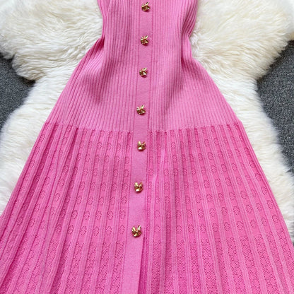 Brand Fashion Elegant Patchwork Knitted Long Dress Spring Summer Women Luxury Shirt Sweater Dress Lady Party Vestido