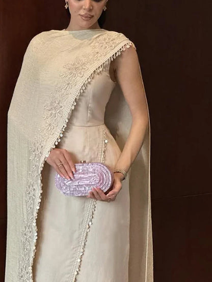 Customized Retro Exquisite Classic Jersey Applique Tassel StraightOne-shoulder Long Dresses Evening Dresses High quality