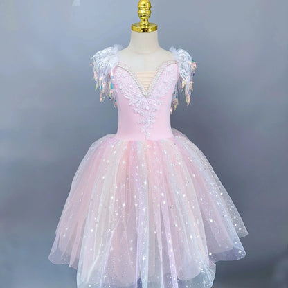 Kids Sequin Ballet Dress Performance Clothes Silver Girls Modern Dance Skirts Children Ballet Tutu Party Princess Dress Costumes