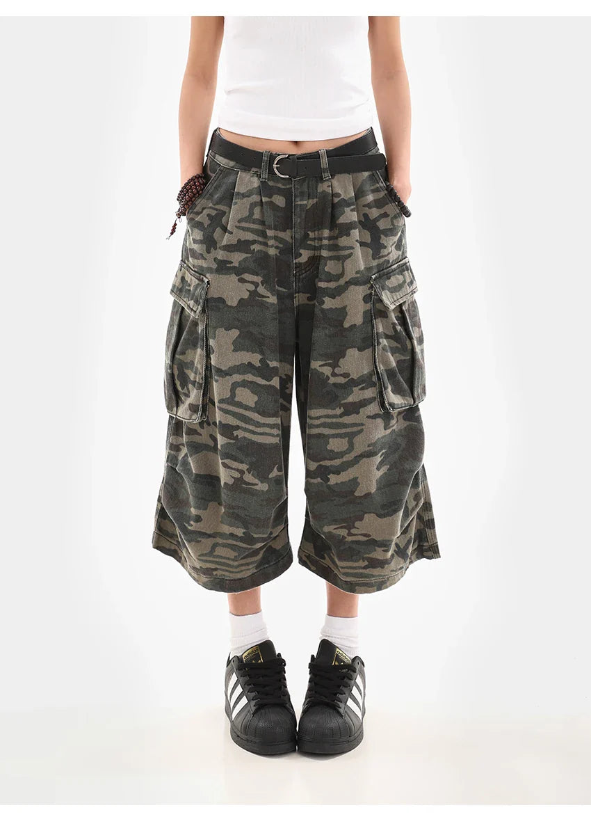 Summer Women Tomboy Camouflage Japanese Abi Jorts Jean Y2K 2000s Aesthetic Capri Pants Harajuku Denim High Street Goblin Core