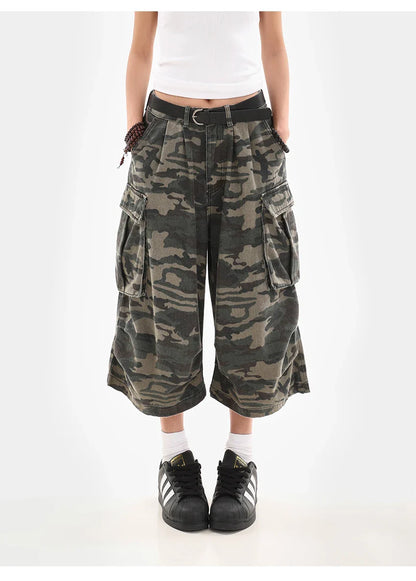 Summer Women Tomboy Camouflage Japanese Abi Jorts Jean Y2K 2000s Aesthetic Capri Pants Harajuku Denim High Street Goblin Core