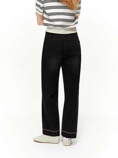 Double-length Jeans Women High-waisted Slim-fit Classic Straight Pants High Waist Elegant Office Lady Spring Trendy