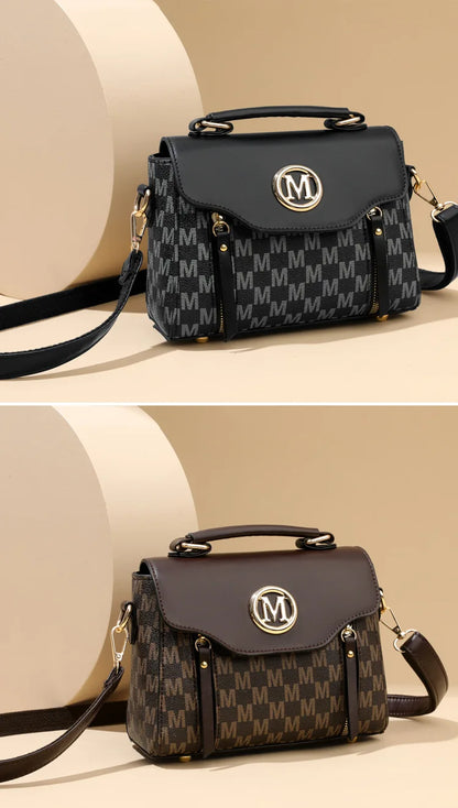 Vintage Women's Tote Bag Stylish PU Handbag Shoulder Bag with Golden Letter "M" Design Detachable Strap Perfect for Everyday Use