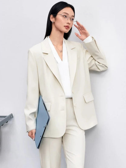 Solid Blazers for Woman 2026 Autumn Notch Lapel Single-breasted Two-button Straight Loose Fit Tailored Coat 153XC8811X