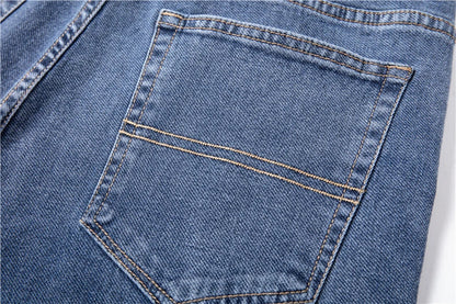 2026 New Autumn Men's Blue Straight-leg Jeans Business Casual Cotton Stretch Denim Pants Male Brand Plus Size 40 42 44