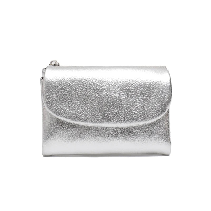 Portefeuille court minimaliste pour femme en cuir véritable avec rabat aimanté, porte-monnaie à trois volets, plusieurs fentes pour cartes, portable, usage quotidien