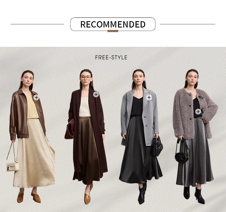 Women's Skirt Loose Long A-skirt Satin Skirts For Women 2025 Autumn New Minimalist Solid Color Clothing Ladies 12513015