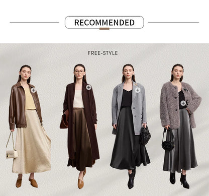Women's Skirt Loose Long A-skirt Satin Skirts For Women 2025 Autumn New Minimalist Solid Color Clothing Ladies 12513015