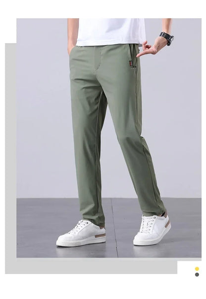 Korean Y2K Summer New Men's Ice Silk Pants All Match Elastic Sweatpants Office Business Casual Fashion Straight Suit Trousers