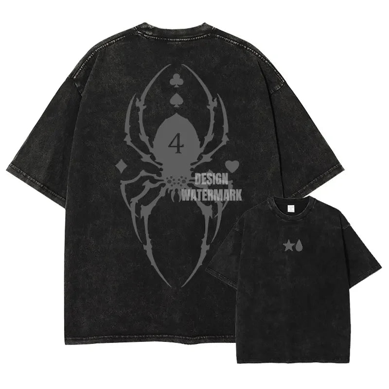 T-shirts Vintage Washed Anime Hunter T Shirt Oversize Manga Killua Zoldyck Gon Hisoka Chrollo Tops Tees Men 100% Cotton
