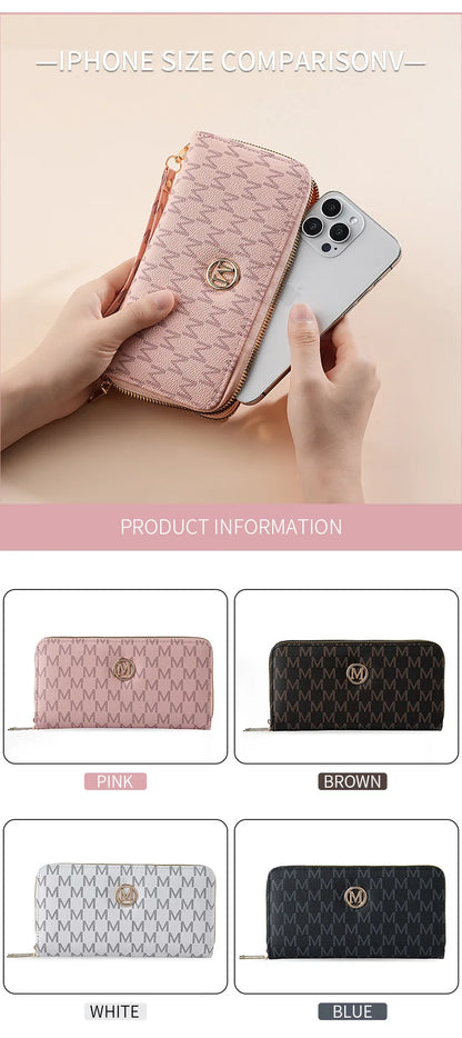Double Zipper Wallets Women Men Long Coin Purses Cards Holder Handbags Billfold Wristlet Wallet Clutch Money Bags M Letter Purse