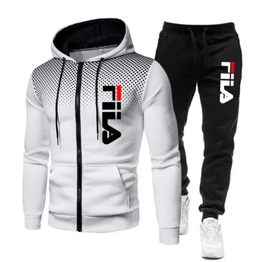 New men's casual jogging fitness sportswear set with zipper hooded jacket and pants set