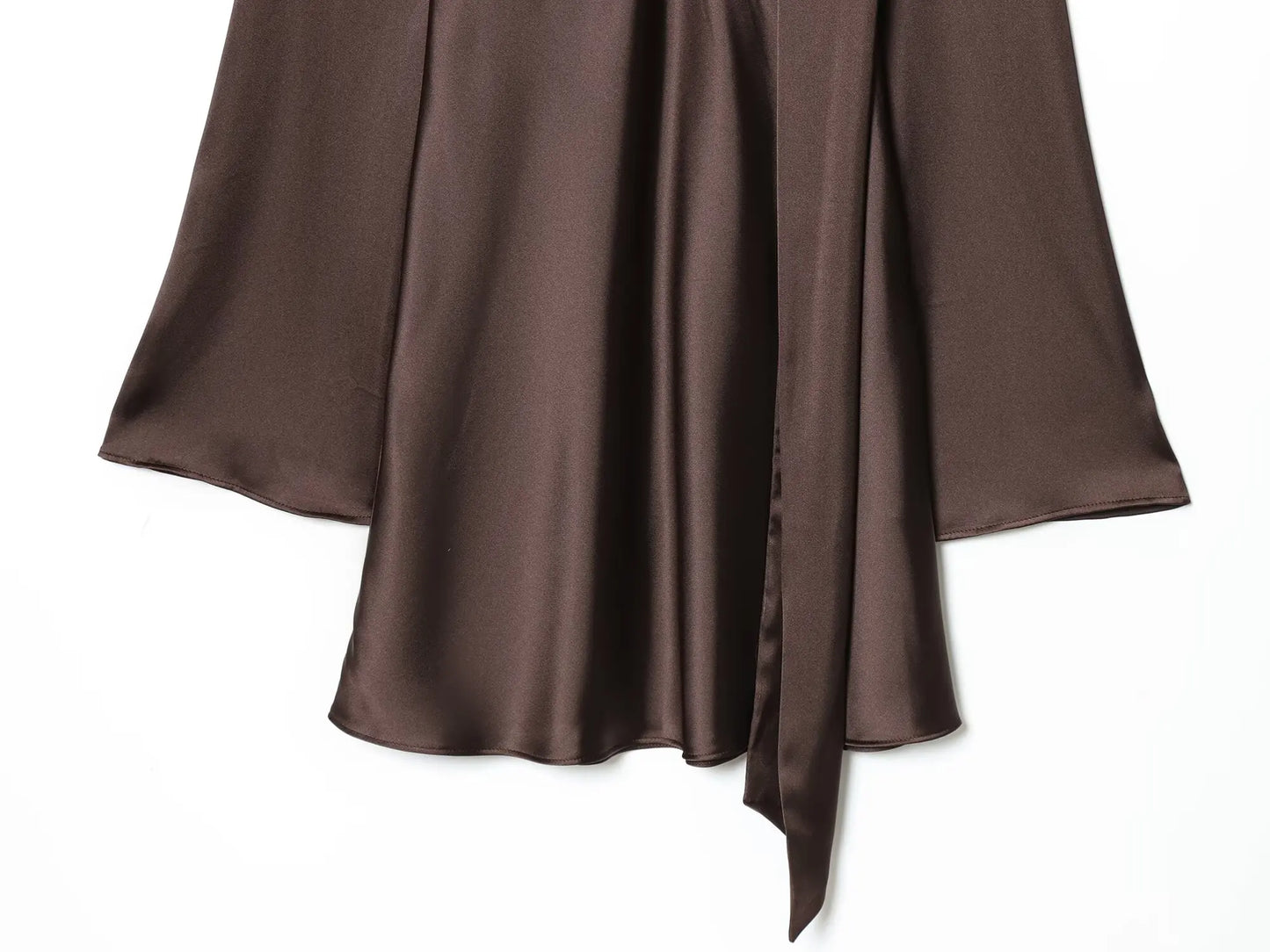 Women Fashion Satin Elegant Short Dress Summer Autumn New Long Sleeve Scarf V neck Mini Dress Female Elegant Party Dresses