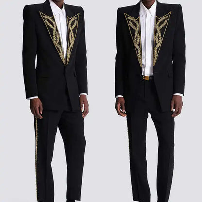 Modern Men Suits Slim Fit 2 Pieces Blazer Pants Peaked Lapel Sequins Beading Formal Business Occasion Party Prom Custom Made