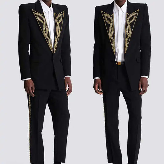 Modern Men Suits Slim Fit 2 Pieces Blazer Pants Peaked Lapel Sequins Beading Formal Business Occasion Party Prom Custom Made
