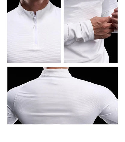 Autumn Sports Fitness Top Men Running Training Long-sleeved T-shirts Sweaters Stand-up Collar Quick-drying Breathable Clothes