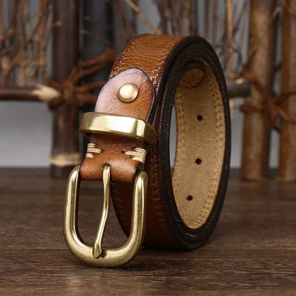 2.8 CM Pure Cowhide Genuine Leather Ladies High Quality Jeans Brass Buckle Belts Cowboy Fashion Designer Belts for Women luxury