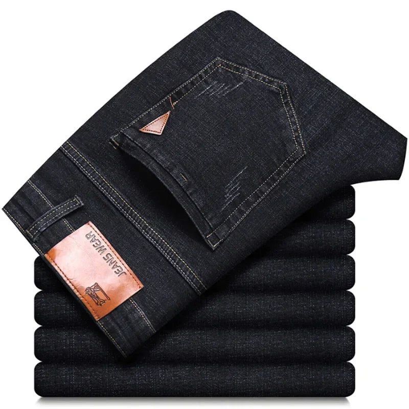 New men's straight leg jeans classic black blue micro elastic casual business casual denim pants men's brand pants