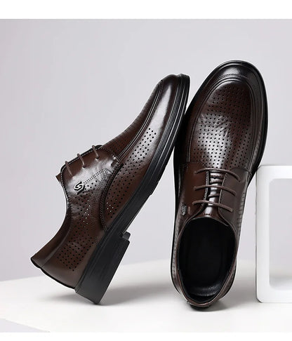 Summer New Hallow Leather Shoes for Men Solid Color Lace Fashion Business Casual Shoe Male Breathable Dress Elegant Shoes Man