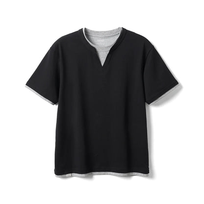 2026 Summer New Oversize 210gsm Cool Feeling Sorona Fabric Fake Double Layer T-shirts Men Comfortable Plus Size Tops