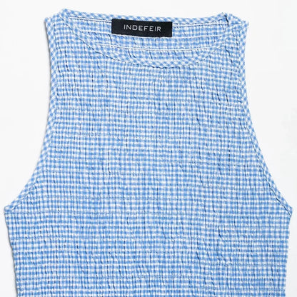 Dress for Women Fashion Summer New Plaid Fold Sleeveless O-neck Midi Vest Dresses French Chic Female Evening Clothing