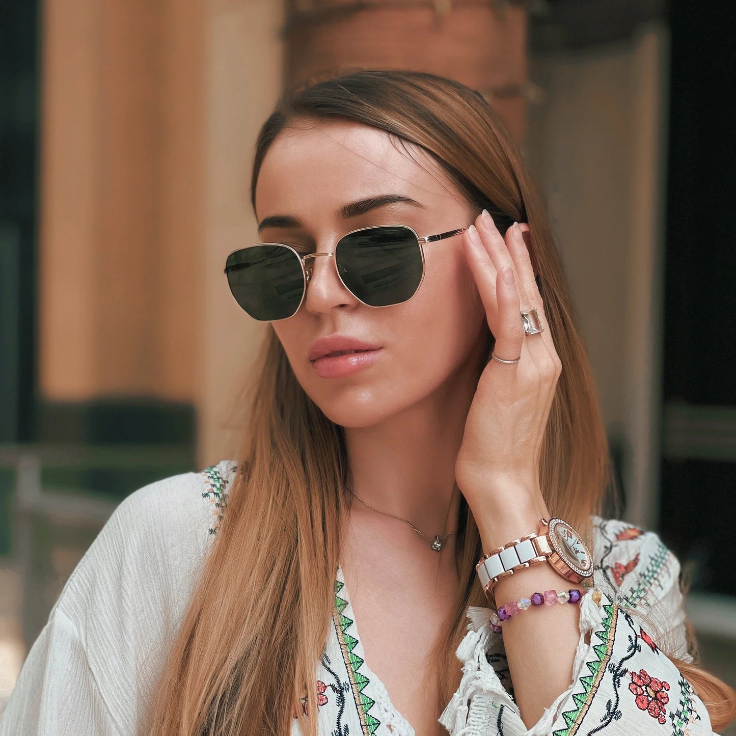 Fashion Hexagonal Geometry Polarized Sunglasses for Men and Women Polygon Metal Shade Pilot Sun Glasses ZS1203