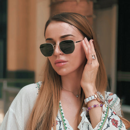 Fashion Hexagonal Geometry Polarized Sunglasses for Men and Women Polygon Metal Shade Pilot Sun Glasses ZS1203