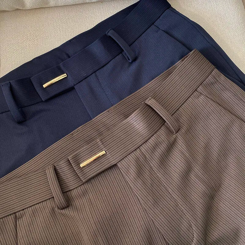 Spring Trousers for Men Slim Fit Straight Leg High-end Feel Business Casual Pants Striped Elegant Formal Dress Long Pants