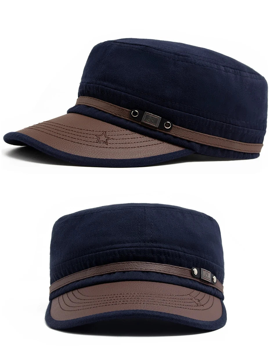 Flat Hat Women Fashion PU Leather Brim Men Baseball Cap Soft Cotton Cloth Casual Visor Trucker Hat Autumn Summer Adjustable