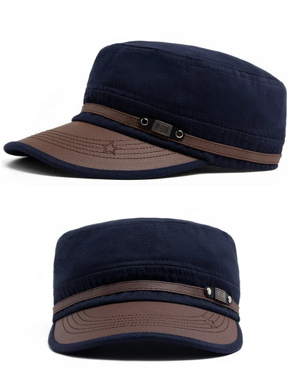 Flat Hat Women Fashion PU Leather Brim Men Baseball Cap Soft Cotton Cloth Casual Visor Trucker Hat Autumn Summer Adjustable