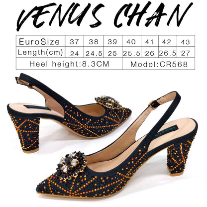 Nigerian Women Heel Party Ladies Italian Design Shoes And Bag Set Decorated with Rhinestone Handbag Wedding Party