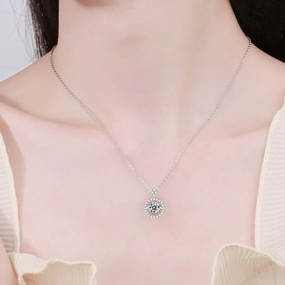 1/0.8 CT Moissanite Pendant For Women Simulated Diamond Necklace S925 Sterling Silver Jewelry Girl Valentine's Day Gift