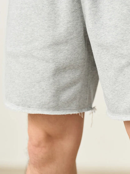 2025 Summer New Oversize 390gsm Drawstring Shorts Men  Raw  Hem Athletic Sports Runinng Shorts