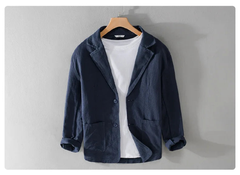 Y803 Spring Autumn Good Quality Linen Blazer For Men Business Casual Solid Color Simple Double Buttons Thin Male Suits Jackets
