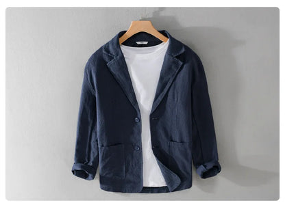 Y803 Spring Autumn Good Quality Linen Blazer For Men Business Casual Solid Color Simple Double Buttons Thin Male Suits Jackets