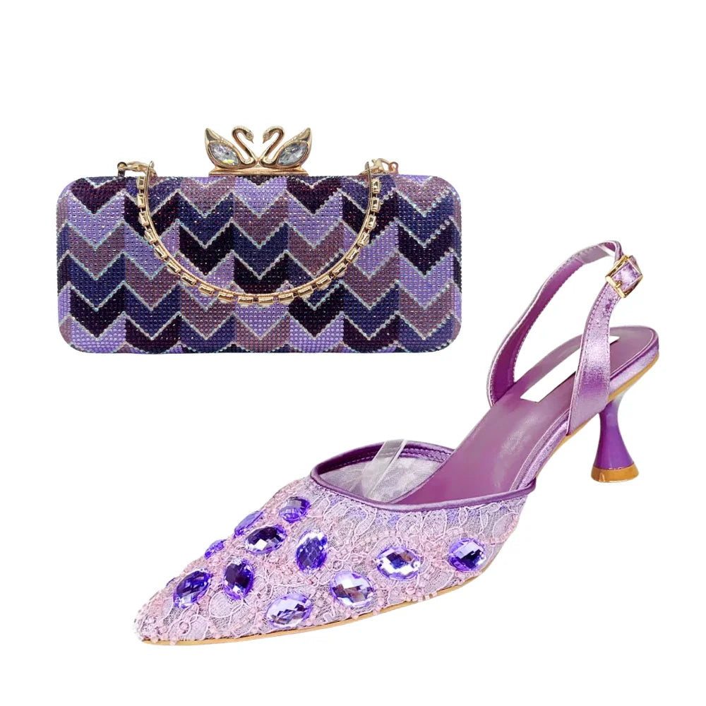 Women's Clutch Bag and Shoes Fairy Diamond High Heels Stylish Dress Shoes Pointed Toe Stiletto Heels Elegant Party Wedding Shoes