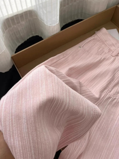 2025 Summer Thin High Waist Straight Leg Wide Leg Pants Women's Denim Jeans Floor-Length Casual Pink Trousers Long Pants Feamle