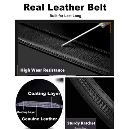 Men's Genuine Leather Belt Adjustable Automatic Buckle Belt Black/Brown Ratchet Belt High-Quality Business Casual Belt for Men