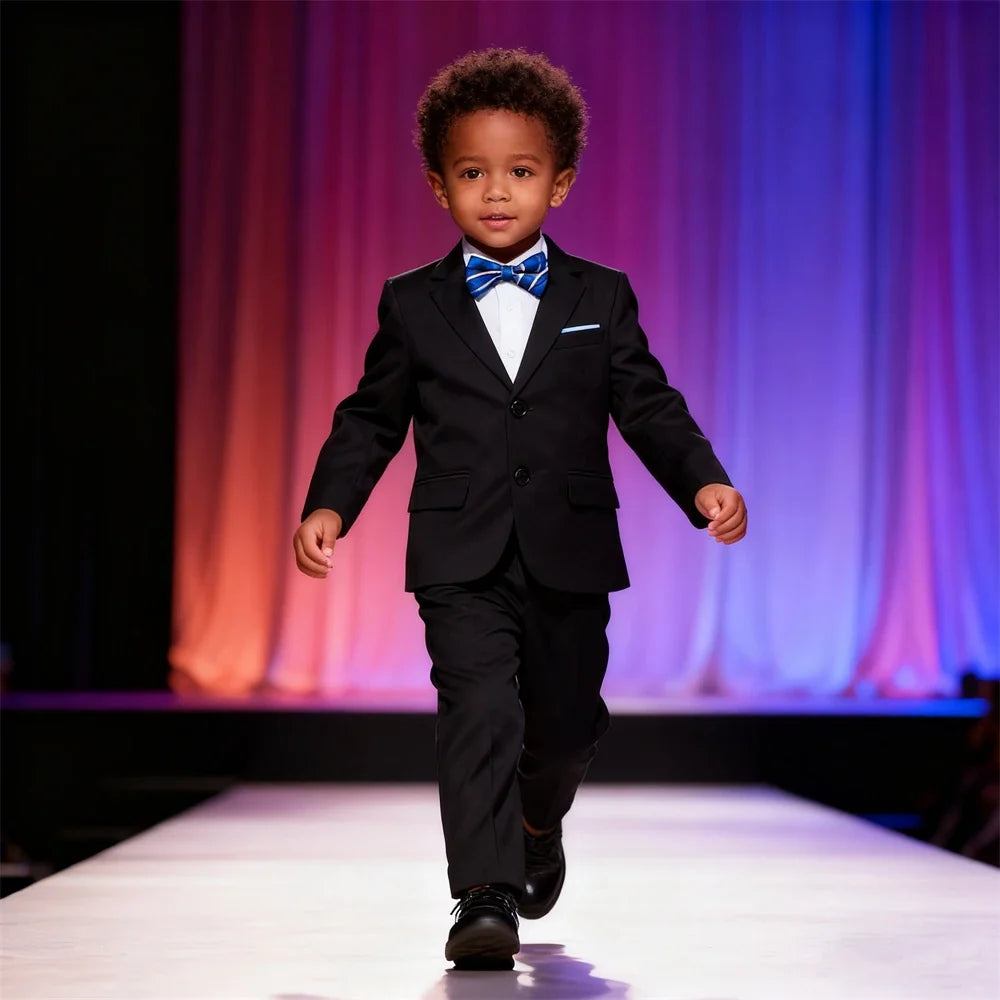 Four Pieces Black Suit Set for Boys, Single-Breasted Suit Jacket Pants Vet Bowtie Communion Back to School Party Suits Tuxedo