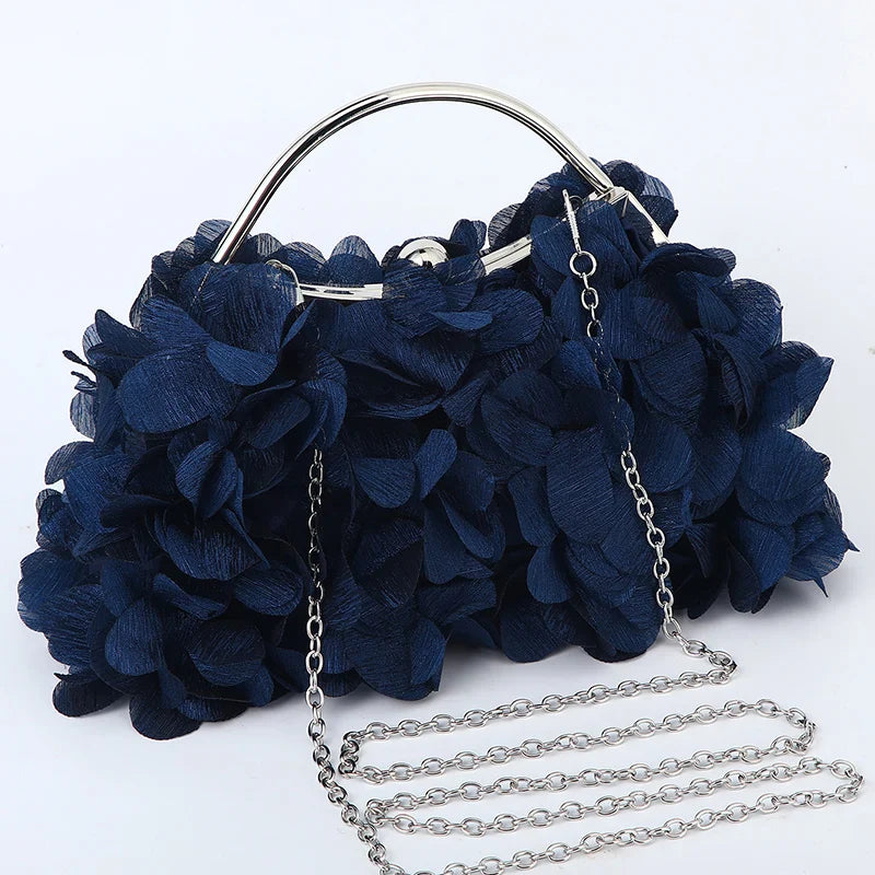 Flower Evening Clutch Purse Sweet Style Floral Wedding Romantic Bridal Handbag Metal Handle Banquet Dinner Dress Bags with Chain