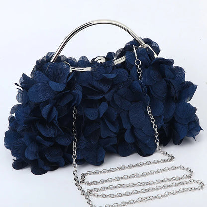 Flower Evening Clutch Purse Sweet Style Floral Wedding Romantic Bridal Handbag Metal Handle Banquet Dinner Dress Bags with Chain