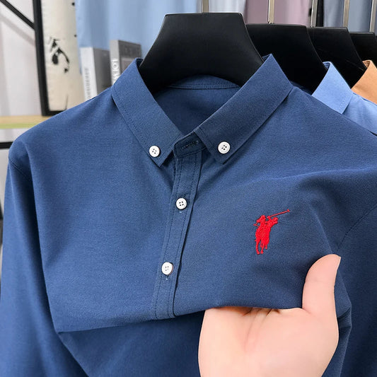 Luxury Goods High-end Embroidery 100% Pure Cotton Long Sleeved Shirt Men's New Shirt Men's Casual Loose Top Business Men