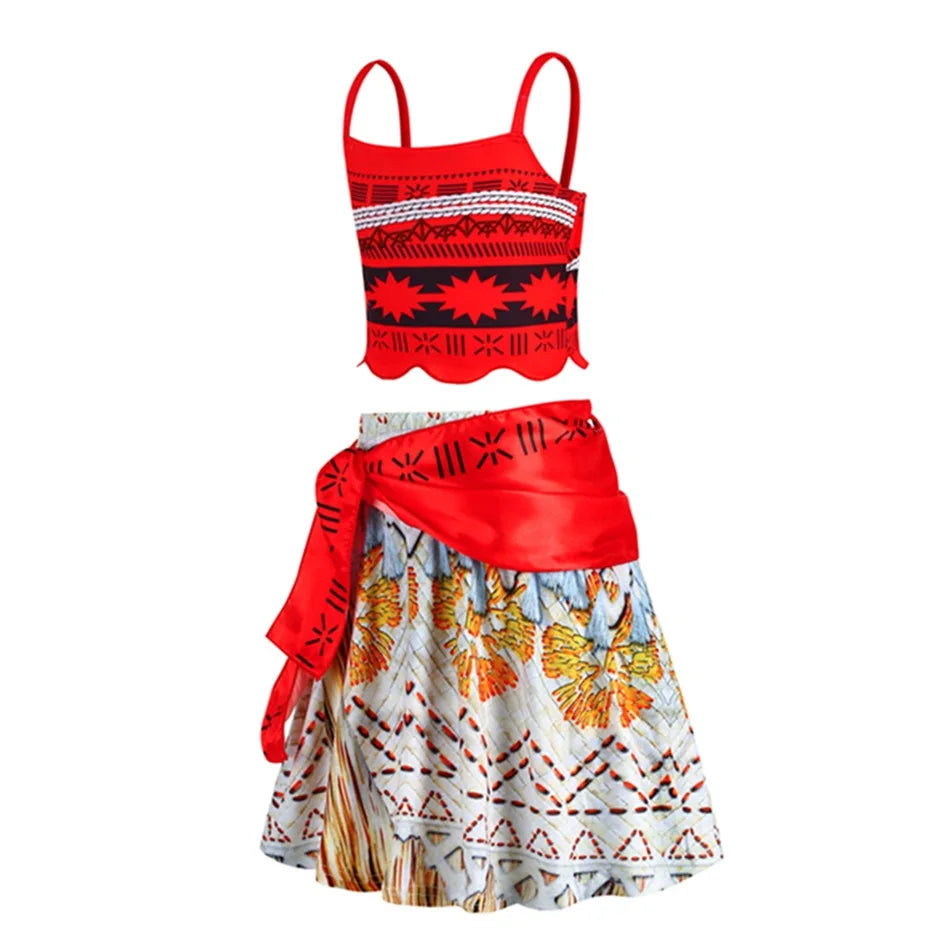 Princess Vaiana Fantasy Children Cosplay Moana Summer Girls Carnival Dress Kids Clothes Set Party Christmas Moana Costume