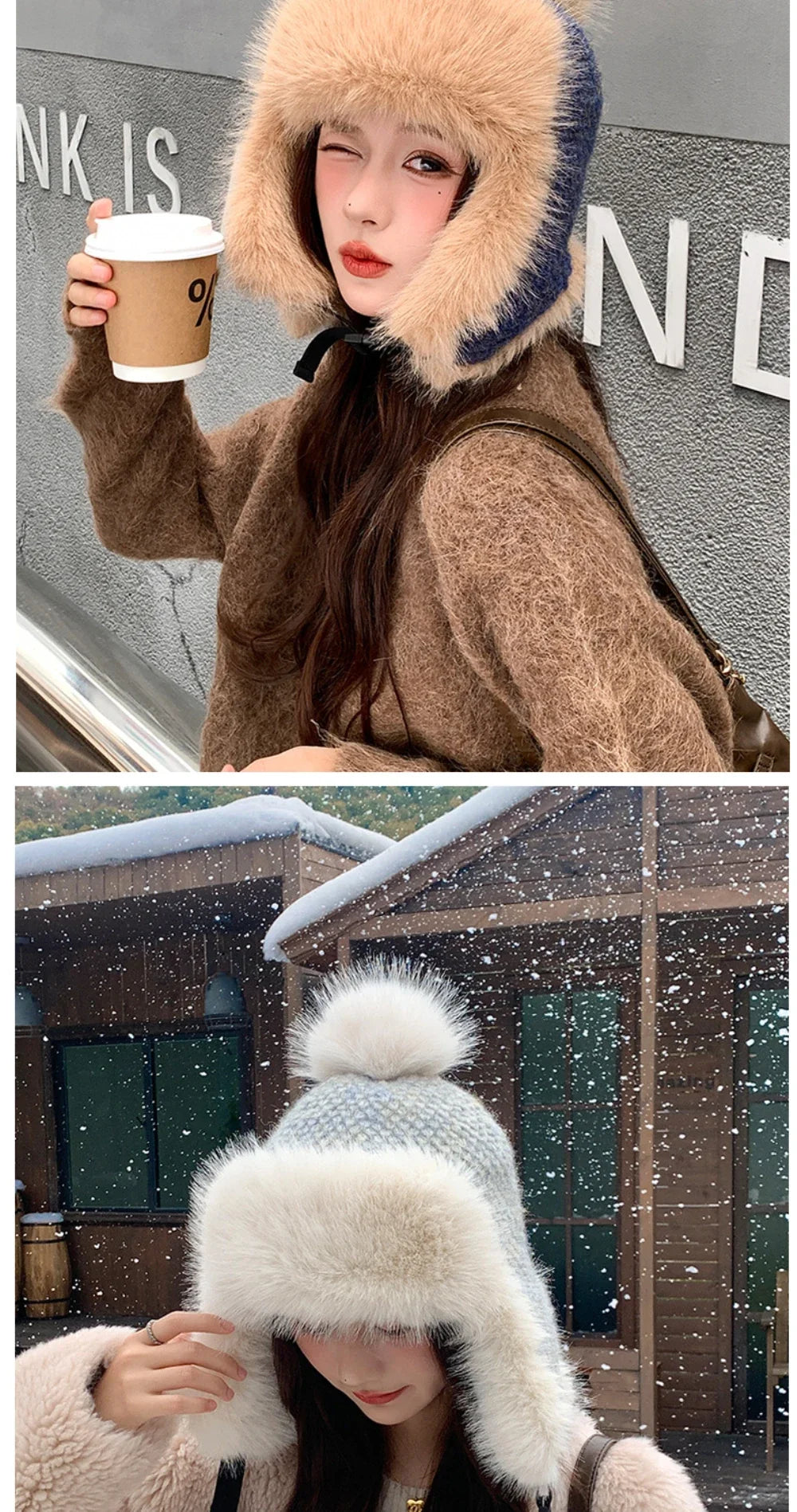 Russian Hat Ushanka Thick Warm Fluffy Fur Hat Women Snow Ski Earflap Cap Female Knitted Hat Skullies Beanies Bomber Hats
