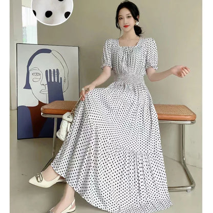 Summer New Cotton Silk Floral Print Maxi Dr ort Sve Beachwear High Waist Young Women's Large Skirt Swing Dr