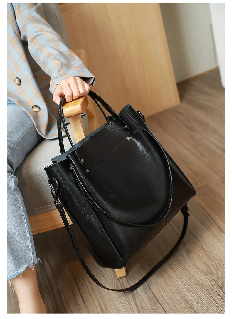 Women's Natural Cow Genuine Leather Handbags Female Natural Cowhide Crossbody Bag Ladies Multiple Large Capacity Shoulder Bags